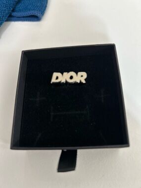 Authentic Dior Black Metal Logo Ring